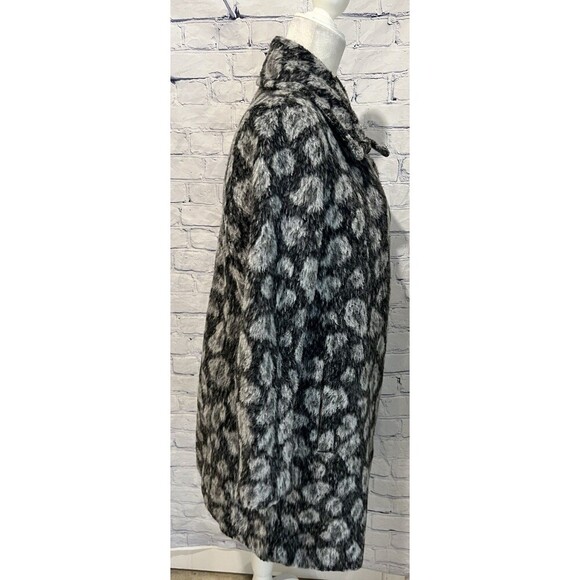 LOFT Womens Gray Leopard Spotted Moto Coat Asymmetric Zip Wool Blend size Medium - Picture 7 of 10